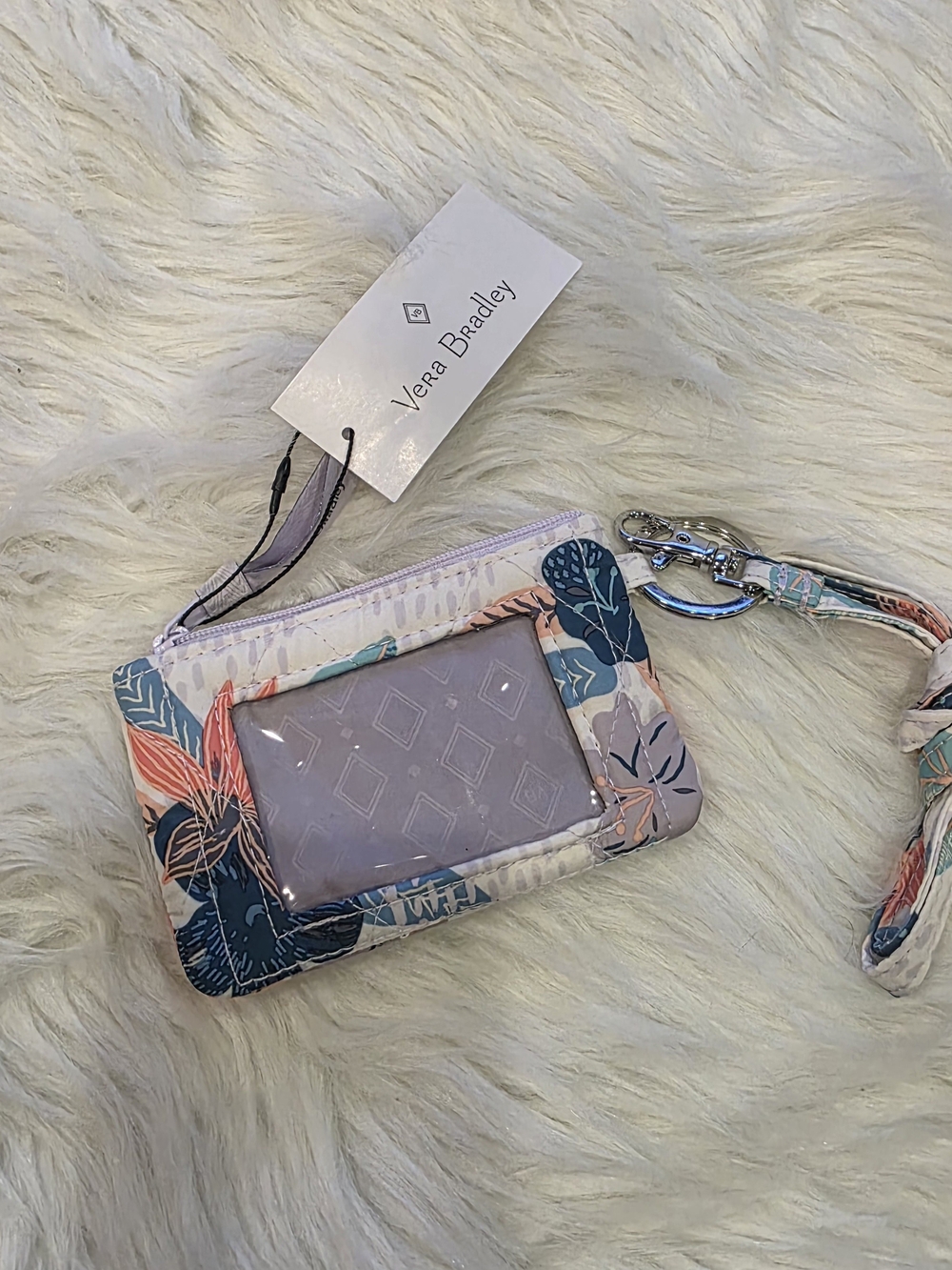 Vera Bradley Ultralight Zip ID and Lanyard Floral Crossbody Purple & Blue